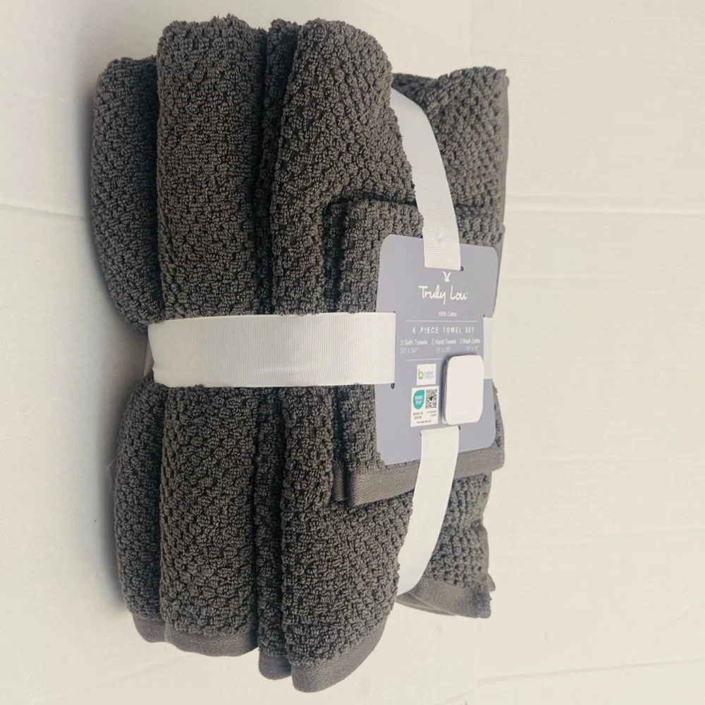 TRULY LOU 100% Cotton 6pc Bath Towel Set - Moltenlead - Gray